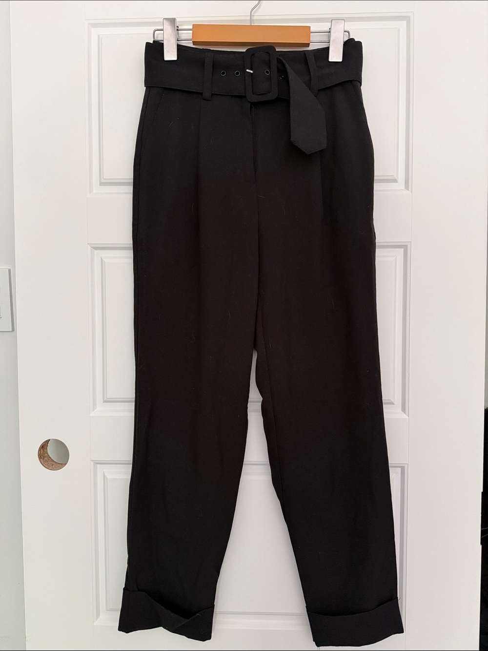 Black High-Waist Belted Trousers - Women